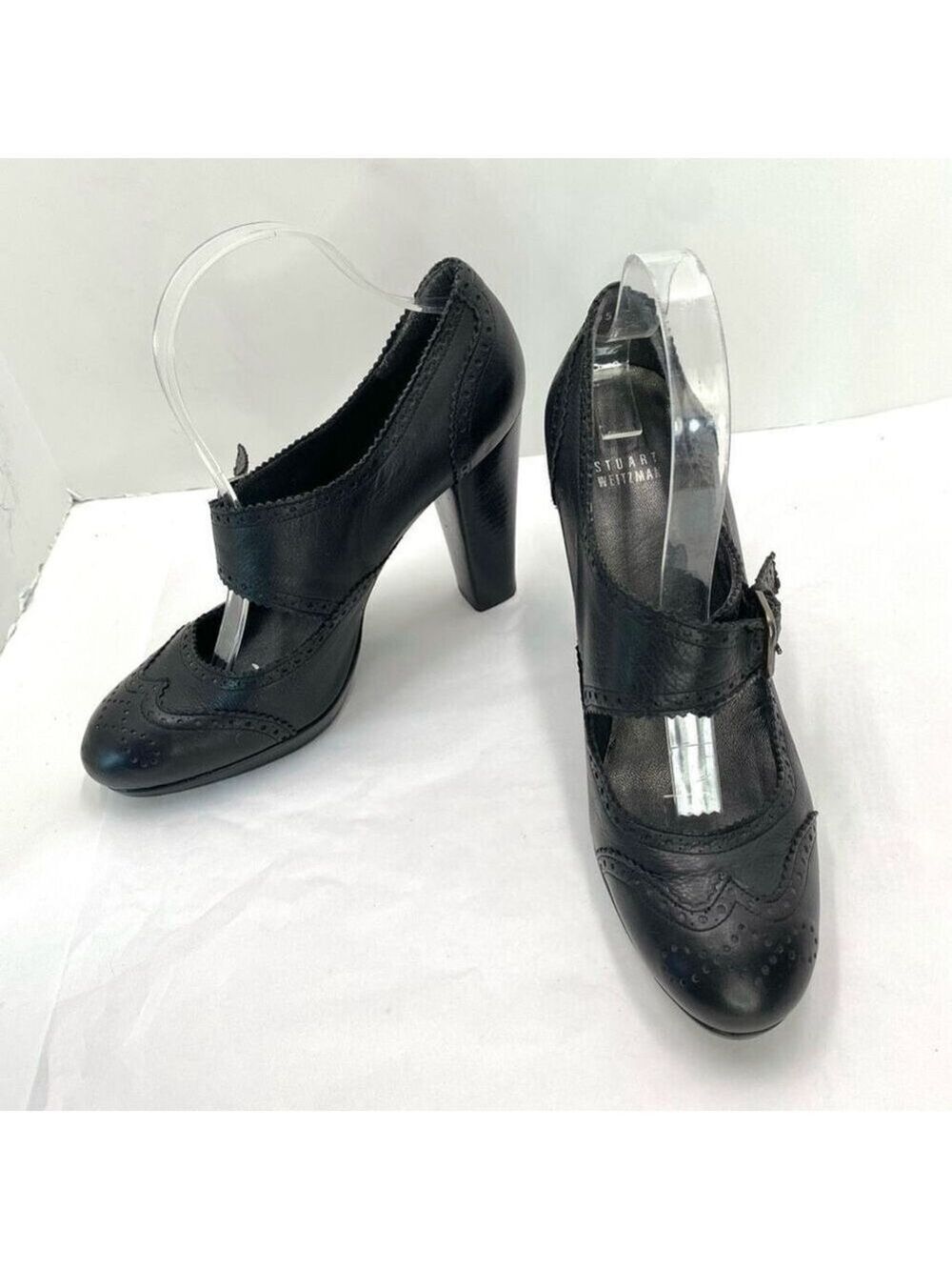 Stuart Weitzman Wing Tip Paltform Pump Black Leather Women’s 9 Vintage Inspired